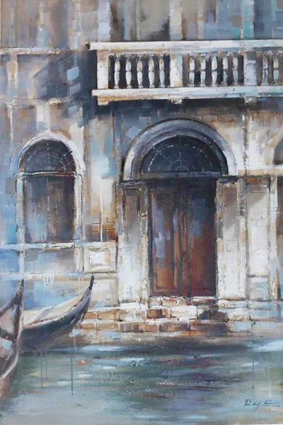HA107 Wall décor art oil on canvas street scene Venice canal and gondola